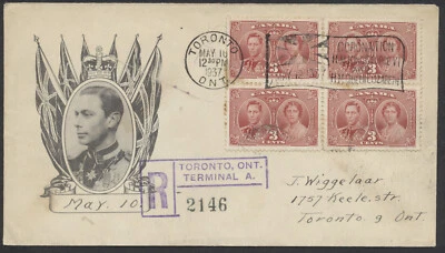 1937 #237 George VI Coronation FDC Registered Block Toronto Coronation Flag - Image 1 of 2