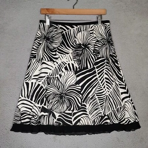 Tommy Bahama Skirt Women's 6 Ivory Black Tropical Floral Silk Blend A-Line - Picture 1 of 10