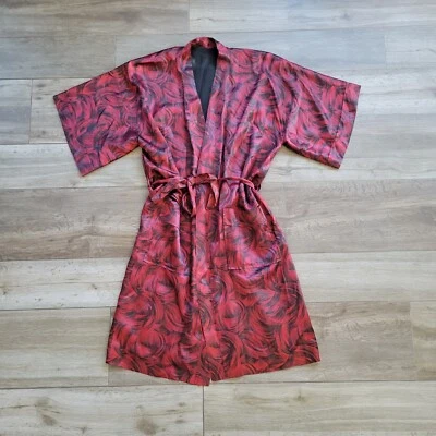 Vintage 60s Maroon Brush Strokes Robe Smoking Jacket Hugh Hefner Medium  - Image 1 of 4