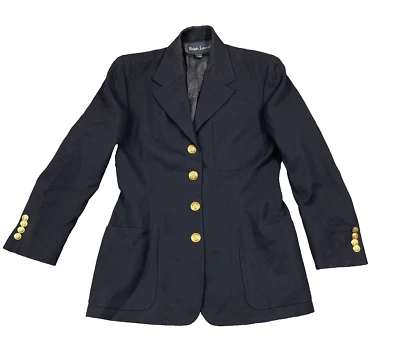 Ralph Lauren Italian Wool Blazer Blue Label Collection Womens Black Gold Buttons - Image 1 of 4