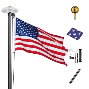 Apluschoice 20 Ft Sectional Flag Pole Kit with LED Solar Light Outdoor black - Picture 1 of 9