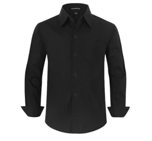 Boy’s Solid Black Long Sleeve Dress Shirt Formal Uniform Poplin Size 4 - Picture 1 of 8