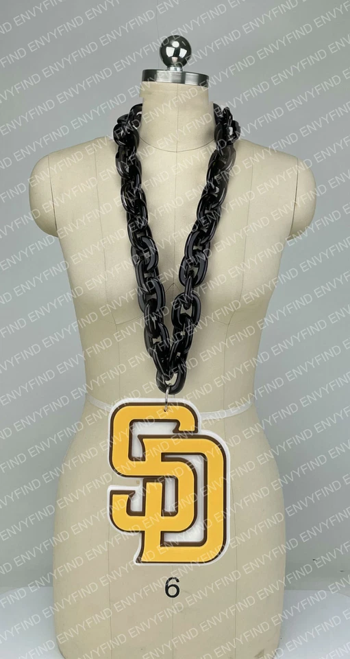New MLB SAN DIEGO PADRES BLACK Jumbo Big Fan Chain Necklace Foam MI USA - Image 1 of 3