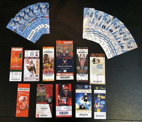 2015-19 North Carolina Tar Heels Football Ticket Stubs Large Lot Home Away Games Cover