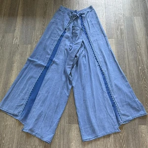 Seaspice Gauze Wide Leg Wrap Pants Crochet Trim Blue Medium Resort Beach Coastal - Picture 1 of 10