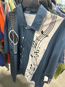 Men Music Notes & Guitar Size XL Collar Button Up Shirt FAST SHIPPING! - Picture 1 of 1