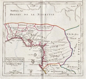 Guinea equatoriale Nigeria Camerun Benin mappa carta Robert de Vaugondy 1749 - Foto 1 di 1
