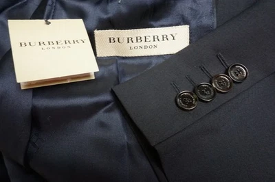 Burberry London Navy Blue 100% Wool 2 Pc Suit Jacket Pants Sz 46R NEW - Image 1 of 4