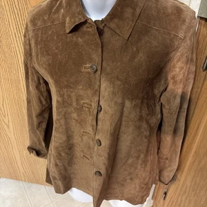 Valerie Stevens women's Suede Leather Jacket Brown collared lined Size S Petite - Picture 1 of 6