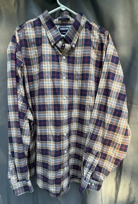 Camisa con botones Lands’ End para hombre 4XL/alto sin sarga de hierro azul naranja Foto 1 de 4