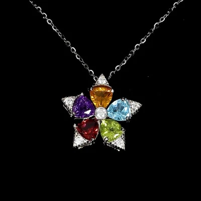 925 Sterling Silver Necklace Trilliant Peridot Amethyst Citrine Gemstone 18in - Image 1 of 4