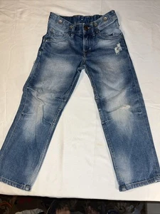 & Denim Distressed Jeans Boys Sz 3/4 Youth Medium Wash Adjustable Waist - Picture 1 of 9