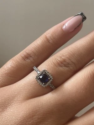 NEW Genuine Pandora Sparkling Square Blue Halo Ring Size 54 - Image 1 of 4