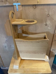 (344) Vintage Wood side Magazine Rack and cup holder Honey Color - Picture 1 of 6