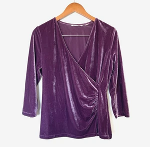 Weiche Umrandung Damen Samt Faux Wickel Top Bluse Größe M Mauve Chic Klassisch - Bild 1 von 8