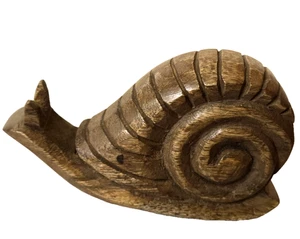 Wooden Chunky Carved Snail Decor Figure Shelf Desk Sitter Wooden Slug 6 x 3.5 in - Picture 1 of 11