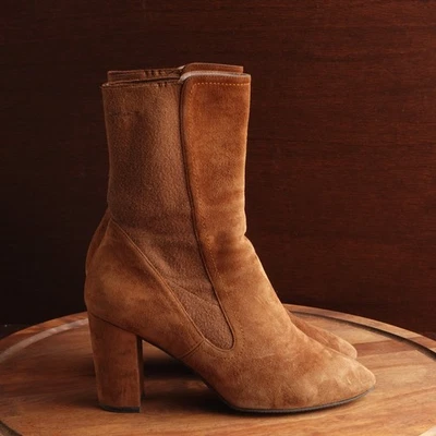 Botas Stuart Weitzman Mujer Talla 11 Marrón Fifer 80 Gamuza Pull On Tacón Elástico LEER Foto 1 de 4