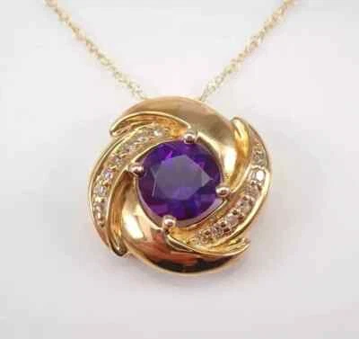 2.12Ct Round Cut Simulated Amethyst Women's Charm Pendant 14k Yellow Gold Plated - Image 1 of 4