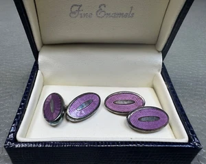 Vintage Enamel on Sterling Purple Lilac Cuff Links - Picture 1 of 6