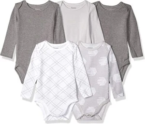 Hanes Baby Long Sleeve Bodysuit, Ultimate Flexy Bodysuits Boys & Girls, 5-Pack - Picture 1 of 23