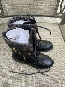Womens Round Toe Military Boots Knit Ankle Cuff Low Heel Size 6 - Picture 1 of 7