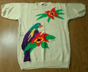 COUNTRY SUBURBANS tropical bird knit sweater med kitschy 1980s crewneck - Picture 1 of 1