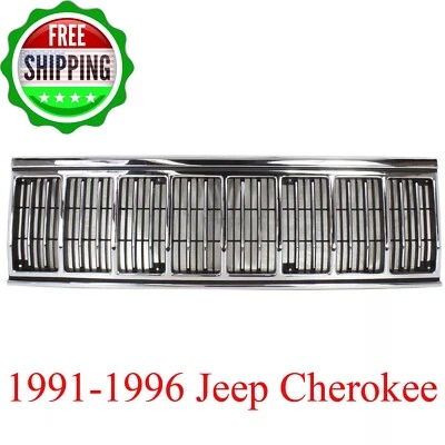 New Grille Front For 1991-1996 Jeep Cherokee Chrome Shell w/ Black Insert Foto 1 de 4