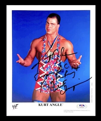 WWE KURT ANGLE P-660 SIGNED 8X10 AUTOGRAPHED PROMO PHOTO WITH PSA COA 3 - Image 1 of 2