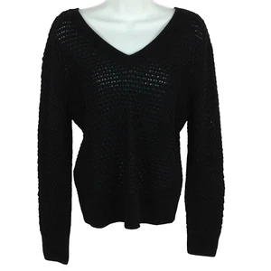 A New Day pullover sweater solid black open knit women size S v-neck long sleeve - Picture 1 of 5