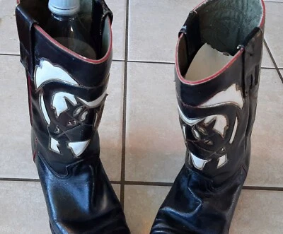 1950/60s VTG Handmade Horse Inlay Cowboy Western Boots Mens 7.5M / Ladies 9M - Image 1 of 4