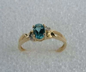 0.65 Ct Blue Topaz & Natural Diamond Prong Ring 10k Solid Yellow Gold - Picture 1 of 4