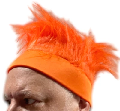 BRIGHT ORANGE FUR HEADBAND Funny Clown Wig Spiked Hair Hat Team Costume Beaker  - Image 1 of 4