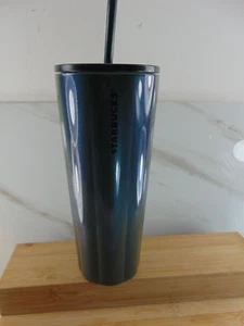 Starbucks Black GREEN METALLIC W/Lid AND STRAW Tumbler TALL 24 OZ NEW - Picture 1 of 5