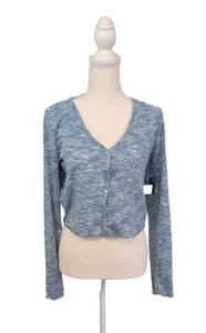 Arizona Crop Cardigan Sweater Size L Prairie Sky Knit V Neck - Picture 1 of 6