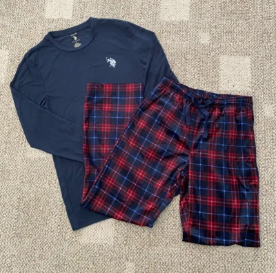 Polo para hombre EE. UU. Assn. Juego de ropa de dormir de 2 piezas para hombre azul marino a cuadros talla pequeña Foto 1 de 3