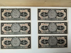 Lot (6) Un 1 Peso Mexico banknote (s) : (3 ) Consecutive 1965 Notes + (3) lot3 - Picture 1 of 5