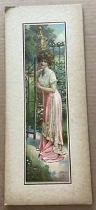 Vintage CALENDAR ART Litho Print 1909 AT THE GATE Victorian Lady Cast Iron #2 - Picture 1 of 8