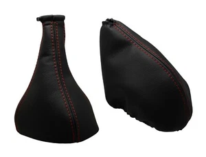 Rot Faden Echtleder Schaltsack und Handbremsmanschett Für FIAT STILO  2001-2010 - Picture 1 of 1