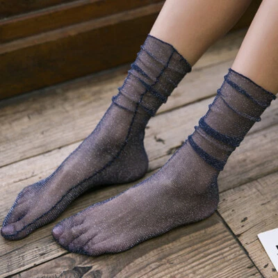 Meias de tule de malha glitter sedoso respiráveis meias soltas ouro brilhante prata macia - Imagem 1 de 4