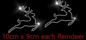 Christmas pair of Reindeers Crystal Hot Fix Rhinestone Iron On Transfer Motif - Picture 1 of 2