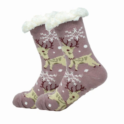Womens Sherpa Fleece Thermal Fuzzy Non-Skid Warm Deerlet Home Slipper Socks LOT - Image 1 of 4