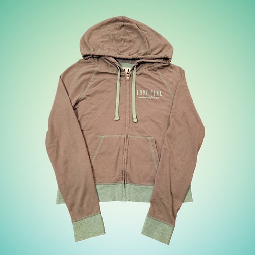 UNDERCOVER Felpa con cappuccio e zip media Victoria's Secret "Love Pink" colore grigio e blu mare verde