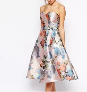 NWT CHI CHI LONDON Strapless FLORAL Midi DRESS PINK US 8 (S/M) + Straps - Picture 1 of 9