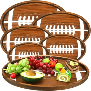 5 Pcs Football Serving Trays Wooden Football Shaped Plates Football Snack Trays - Picture 1 of 7