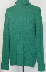 Charter Club Green Turtle Neck Sweater XL Cable Knit Cotton Cozy Solid - Picture 1 of 11