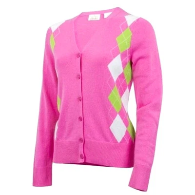 EP Pro Womens Argyle Cotton Cardigan Golf Sweater Medium Candy Colors TennisPrep - Image 1 of 4