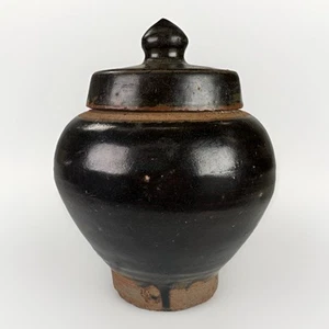 Tarro cubierto genuino chino de la dinastía Song 960-1279 Jizhou Ware esmalte negro Henan - Imagen 1 de 23