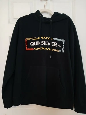 Quicksilver Logo Hoodie Sweatshirt Black Size L Pullover Surf Skate - Imagem 1 de 4
