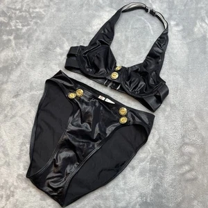 Traje de baño bikini Sun Streak Sunstreak talla 4 negro imitación cuero cintura alta retro - Imagen 1 de 6