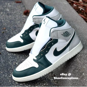 Nike Air Jordan 1 Mid SE Shoes White Oxidized Green Sail Men's Size 10.5 No Lid - Picture 1 of 7